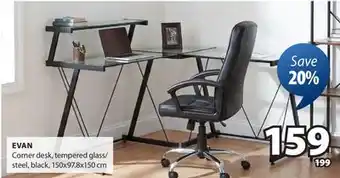 JYSK EVAN Corner desk, tempered glass/steel offer