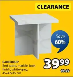 JYSK GANDRUP End table marble-look finish, white/grey offer
