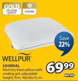 JYSK WELLPUR SOGNDAL Memory foam pillow with cooling gel, adjustable height, firm offer