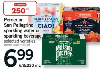 Fortinos PERRIER OR SAN PELLEGRINO SPARKLING WATER OR SPARKLING BEVERAGE, 6 offer