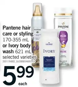 Fortinos PANTENE HAIR CARE OR STYLING, 170-355 ML OR IVORY BODY WASH, 621 ML offer