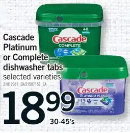 Fortinos CASCADE PLATINUM OR COMPLETE DISHWASHER TABS, 30-45'S offer