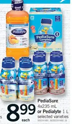 Fortinos PEDIASURE, 4X235 ML OR PEDIALYTE, 1 L offer