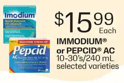 Fortinos IMMODIUM OR PEPCID AC, 10-30's/240 mL offer