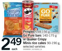 Fortinos PRINGLES, 148-156 G, GO PURE BARS, 140-175 G OR QUAKER CRISPY MINIS RICE CAKES, 90-190 G offer
