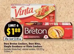 Fortinos DARE BRETON CRACKERS, DARE BITES, SIMPLE GOODNESS OR VINTA CRACKERS offer