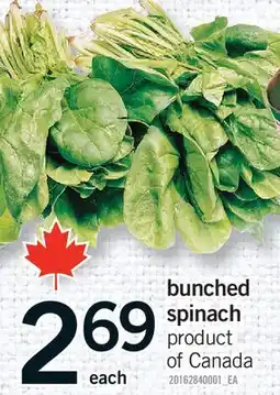 Fortinos BUNCHED SPINACH offer