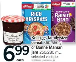 Fortinos KELLOGGS FAMILY SIZE CEREAL, 360-650 G OR BONNE MAMAN JAM, 250/280 ML offer