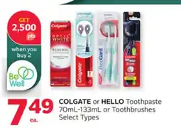 Rexall COLGATE or HELLO Toothpaste or Toothbrushes offer