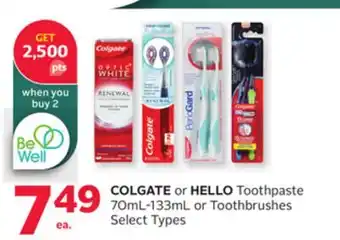 Rexall COLGATE or HELLO Toothpaste or Toothbrushes offer