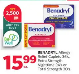 Rexall BENADRYL Allergy Relief Caplets 36's, Extra Strength Nighttime 24's or Total Strength 30's offer
