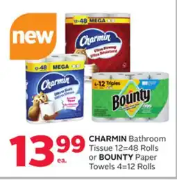 Rexall CHARMIN Bathroom Tissue 12=48 Rolls or BOUNTY Paper Towels 4=12 Rolls offer