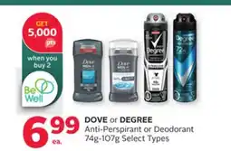 Rexall DOVE or DEGREE Anti-Perspirant or Deodorant offer