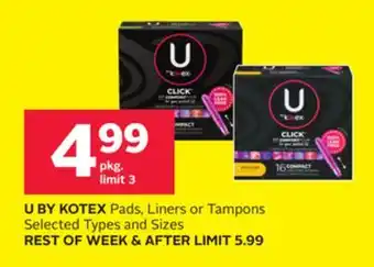 Rexall U BY KOTEX Pads, Liners or Tampons offer