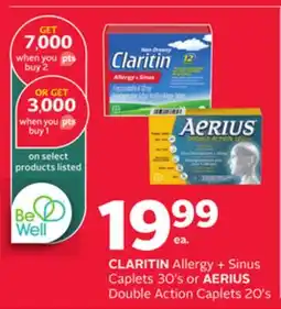 Rexall CLARITIN Allergy + Sinus Caplets 30's or AERIUS Double Action Caplets 20's offer