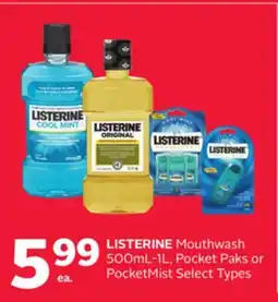 Rexall LISTERINE Mouthwash 500mL-1L, Pocket Paks or PocketMist Select Types offer