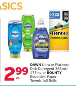 Rexall DAWN Ultra or Platinum Dish Detergent 366mL-473mL or BOUNTY Essentiels Paper Towels 1=2 Rolls offer