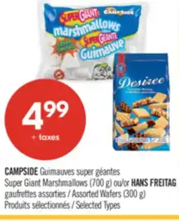 Pharmaprix CAMPSIDE Super Giant Marshmallows (700 g) or HANS FREITAG Assorted Wafers (300 g) offer