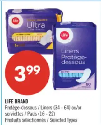Pharmaprix LIFE BRAND Liners (34 - 64) or Pads (16 - 22) offer