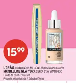 Pharmaprix L'ORÉAL VOLUMINOUS MILLION LASHES Mascara or MAYBELLINE NEW YORK SUPER STAY VITAMINE C Skin Tint offer