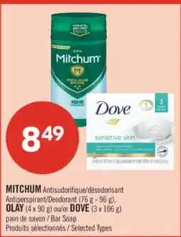 Pharmaprix MITCHUM Antiperspirant/Deodorant (76 g - 96 g), OLAY (4 x 90 g) or DOVE (3 x 106 g) Bar Soap offer