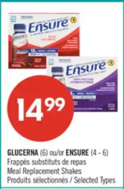 Pharmaprix GLUCERNA (6) or ENSURE (4 - 6) Meal Replacement Shakes offer