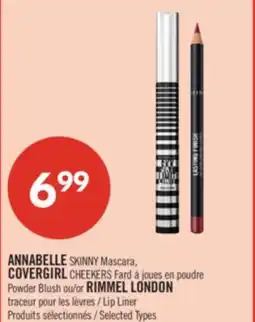 Pharmaprix ANNABELLE SKINNY Mascara, COVERGIRL CHEEKERS Powder Blush ou RIMMEL LONDON Lip Liner offer