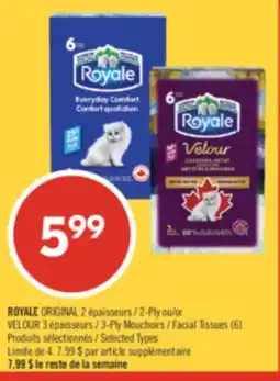 Pharmaprix ROYALE ORIGINAL 2-Ply or VELOUR 3-Ply Facial Tissues (6) offer