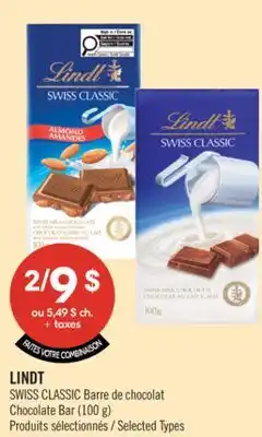Pharmaprix LINDT SWISS CLASSIC Chocolate Bar offer