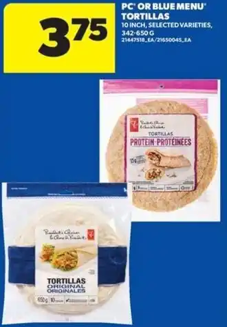 Real Canadian Superstore PC or blue menu tortillas offer