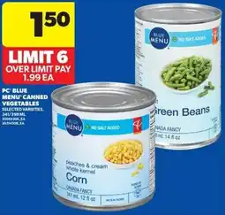 Real Canadian Superstore PC' blue menu canned vegetables offer