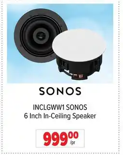 2001 Audio Video INCLGWW1 SONOS 6 Inch In-Ceiling Speaker offer