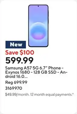 Staples Samsung A57 5G 6.7 Phone - Exynos 1680 - 128 GB SSD - Android 16.0 - Navy offer
