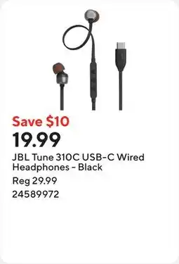 Staples JBL Tune 310C USB-C Wired Headphones - Black offer
