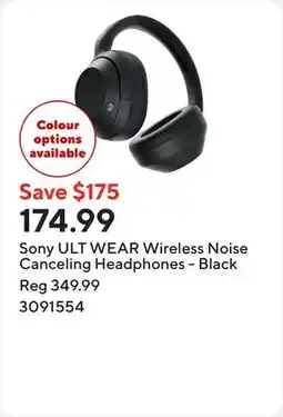 Staples Sony ULT WEAR Wireless Noise Canceling Headphones - Black offer