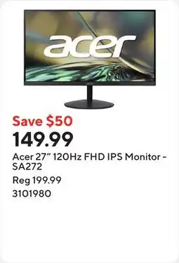 Staples Acer 27 120Hz FHD IPS Monitor - SA272 offer