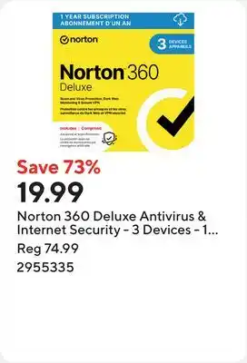 Staples Norton 360 Deluxe Antivirus & Internet Security - 3 Devices - 1 Year Subscription [Digital Download] offer