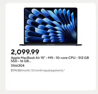 Staples Apple MacBook Air 15 - M5 - 10-core CPU - 512 GB SSD - 16 GB Unified Memory - Midnight offer