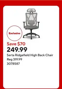 Staples Serta Ridgefield High Back Chair offer