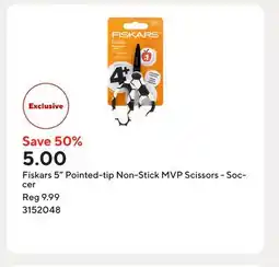 Staples Fiskars 5 Pointed-tip Non-Stick MVP Scissors - Soccer offer