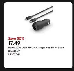 Staples Belkin 37W USB PD Car Charger with PPS - Black offer