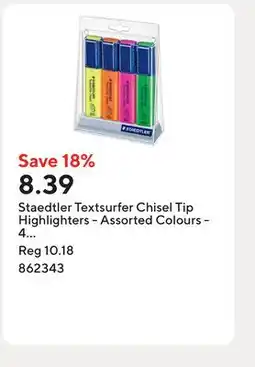 Staples Staedtler Textsurfer Chisel Tip Highlighters - Assorted Colours offer