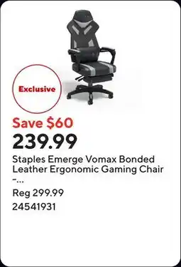 Staples Staples Emerge Vomax Bonded Leather Ergonomic Gaming Chair - Black/Grey offer