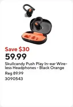 Staples Skullcandy Push Play In-ear Wireless Headphones - Black Orange offer