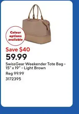 Staples SwissGear Weekender Tote Bag - 15 x 19 - Light Brown offer