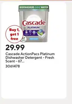 Staples Cascade ActionPacs Platinum Dishwasher Detergent - Fresh Scent offer
