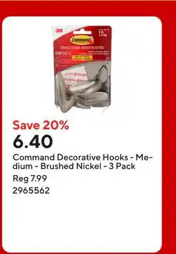 Staples Command Decorative Hooks - Medium - Brushed Nickel offer