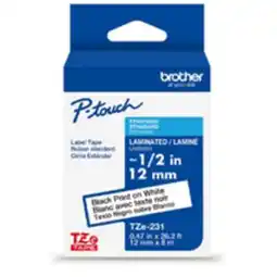 Staples Brother Genuine TZe231 Black on White Laminated Tape for P-touch Label Makers, 12 mm wide x 8 m long offer