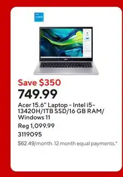 Staples Acer 15.6 Laptop - Intel i5-13420H/1TB SSD/16 GB RAM/Windows 11 offer