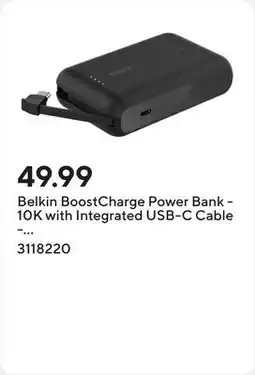 Staples Belkin BoostCharge Power Bank - 10K with Integrated USB-C Cable - 20W Fast Charging offer